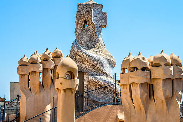 Casa Mila in Barcelona, Spain Barcelona, Spain - August 20, 2015: Roof top picture from Casa Mila taken during the day.  casa mil�� stock pictures, royalty-free photos & images