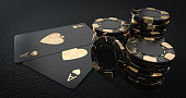 istock Casino Chips And Aces. Black And Golden. Illustration 1223506347