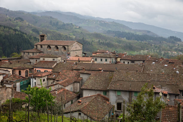 Castelnuovo di Garfagnana in Toscany, italy - roofs of the city stock photo