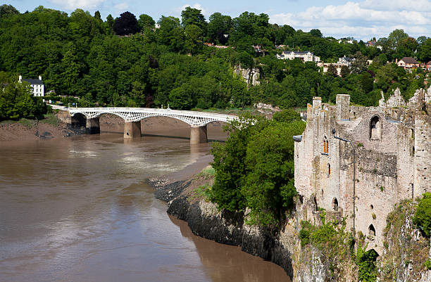 castle, bridge and river wye stock photo