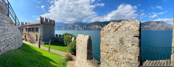 Castle of Malcesine at the eastern shore of Lake Garda. Lombardy, northern Italy, Europe. stock photo