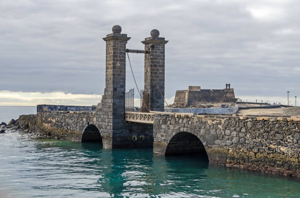 Castle of San Gabriel  and the bridge with Castle Doors in Arrecife, Lanzarote stock photo