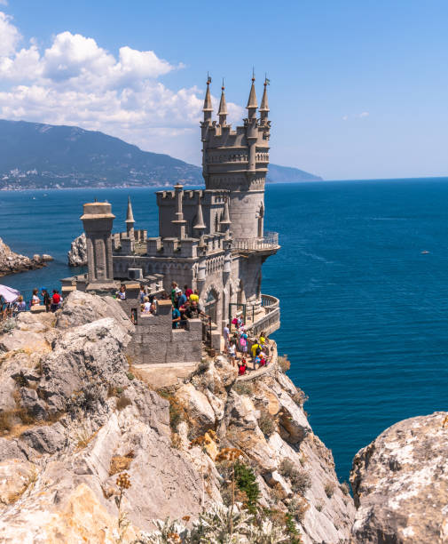 Castle of Swallows Nest on the Cape Ai-Todor of Black Sea coast stock photo