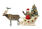 istock Cat rides Christmas sleigh 1354260847