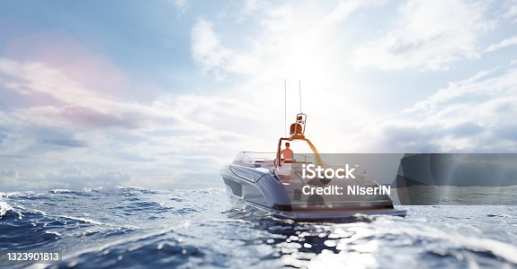 istock Catamaran motor yacht on the ocean 1323901813