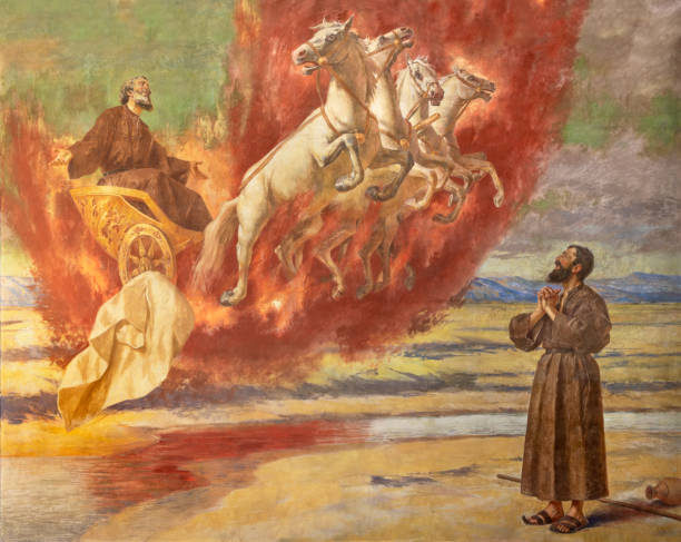 Catania - The fresco Prophet Elias ascending into Heaven in the chariot of fire in church Santuario della Madonna del Carmine by  Natale Attanasio (1898). stock photo