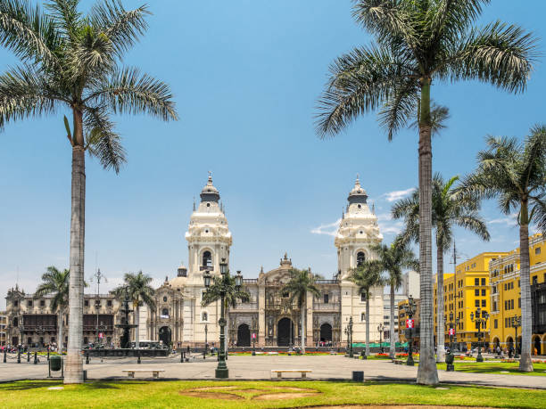 Catedral de Lima and Plaza de Armas, the landmark of  Peru. stock photo