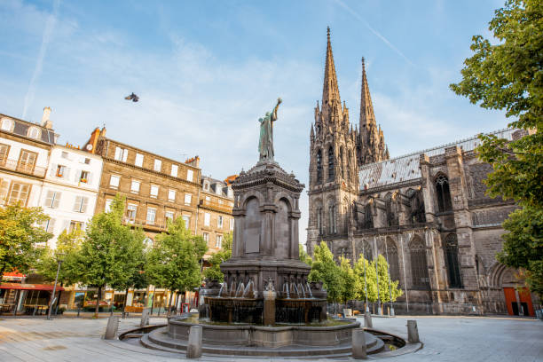 Cathedral in Clermont-Ferrand city stock photo