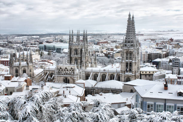 Cathedral of Burgos snowy during winter stock photo