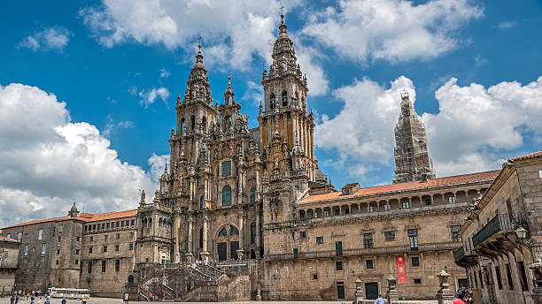 Cathedral of Santiago de Compostela , Spain. Cathedral of Santiago de Compostela , Spain. Clear sunny day , the sky white clouds float . pilgrims monument stock pictures, royalty-free photos & images