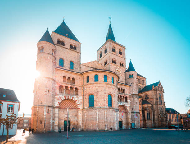 Cathedral of Trier, Rhineland-Palatinate, Germany Beautiful view of famous Trierer Dom (High Cathedral of Trier) in beautiful golden morning light in summer, Trier, Germany romanesque stock pictures, royalty-free photos & images