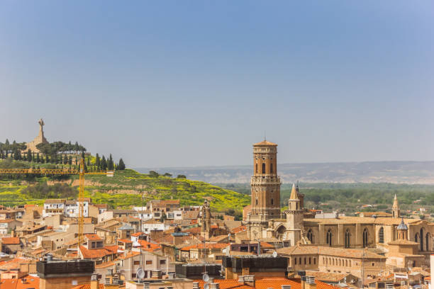 Cathedral tower in the skyline of Tudela stock photo