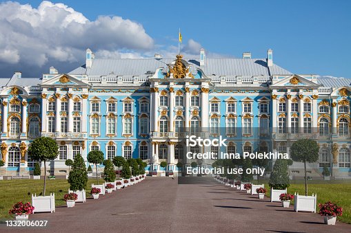 istock Catherine Palace with beautiful plant beds and trees on a sunny summer day 1332006027