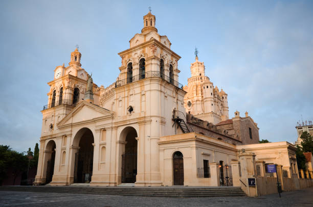 Catholic church in center of Cordoba in historical area at sunrise stock photo