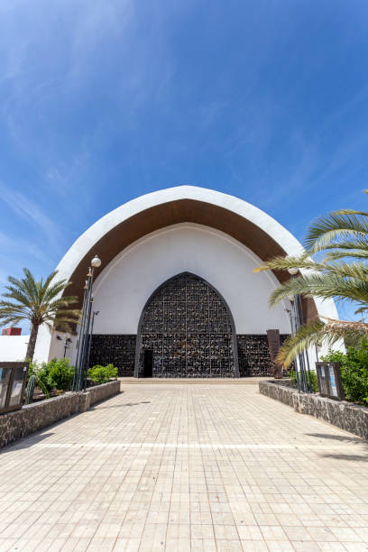 Catholic Church in Playa del Ingles, Maspalomas, Gran Canaria, Canary Islands, Spain on a hot summer day. stock photo