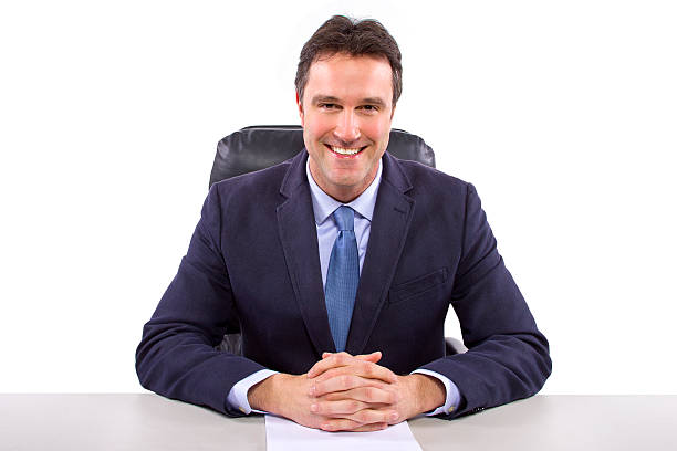 Caucasian Anchorman or Journalist on a White Background stock photo