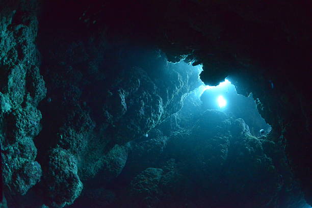 Cave Diving Sunbeam into the dark cave.Sunbeam into the dark cave.Miyakojima-island,Okinawa,Japan. deep stock pictures, royalty-free photos & images