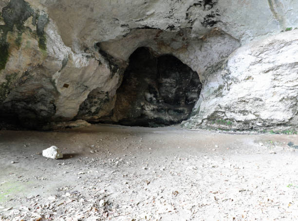höhle im inneren des berges, der von primitiven prähistorischen männern als - neandertaler stock-fotos und bilder