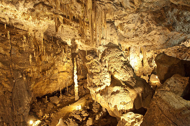 cave with stalactites - cango stockfoto's en -beelden