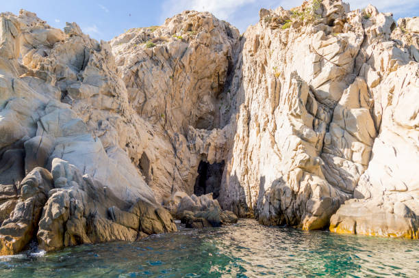 Caves and Rock Formations Around the Coastline of Cabo San Lucas This is one of the caves near Cabo San Lucas.  You can only get to it from the water and the approach is dangerous so it does not get many human visitors.  This cave is near the famous Cabo Arch. has san hawkins stock pictures, royalty-free photos & images
