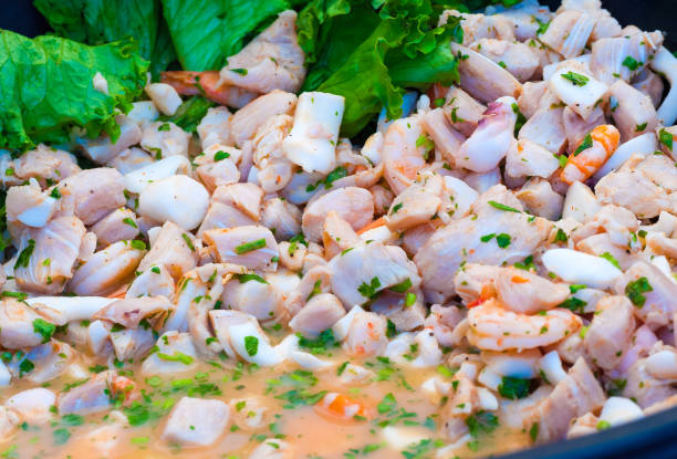Cebiche in Large Container stock photo