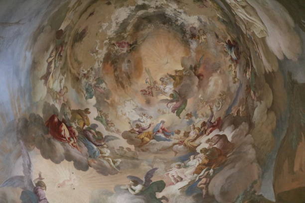 Ceiling fresco in one of the chapels in Sacro Monte d'Orta on Lake Orta, Piedmont Italy stock photo