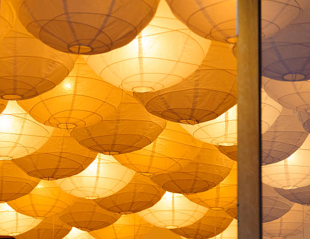 Ceiling paper lanterns stock photo