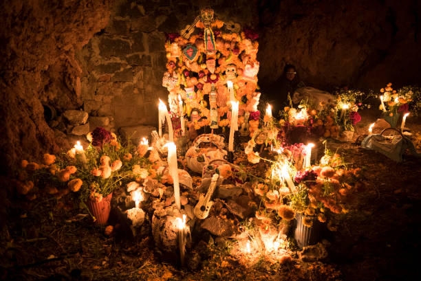 Celebration of the Mexican Day of the Dead at Janitzio Island Cemetery in the Patzcuaro region of Michoacán State. stock photo