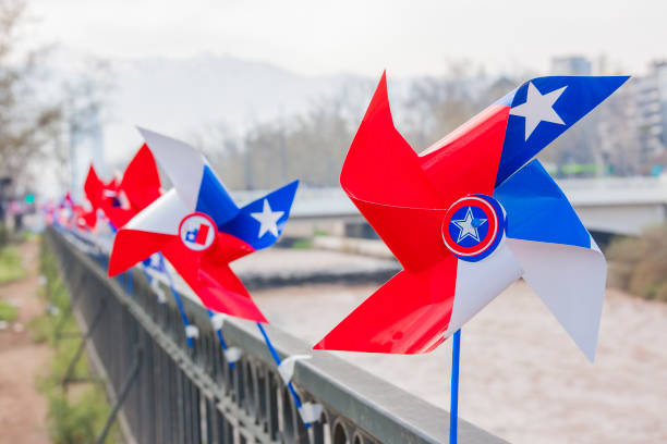 Celebrations of Chile's Independence Day. Chilean National Flag Background. September 18th. stock photo