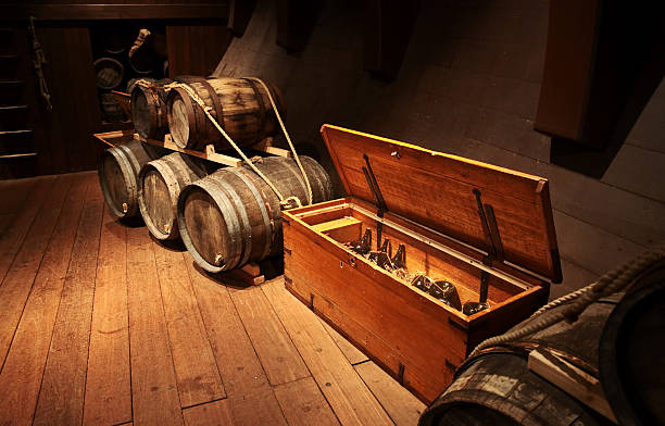 Cellar with barrels stock photo