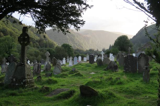 cemetery in Glendalough - eEarly Medieval monastic settlement near Dublin in Ireland stock photo