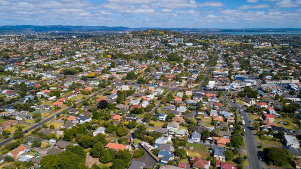 Central Auckland aerial view, New Zealand stock photo