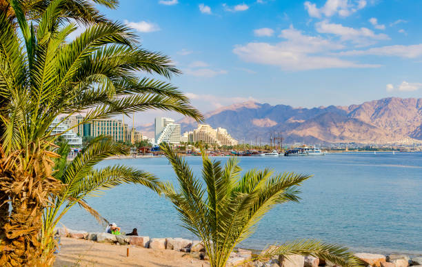 Central beach in Eilat, Israel stock photo