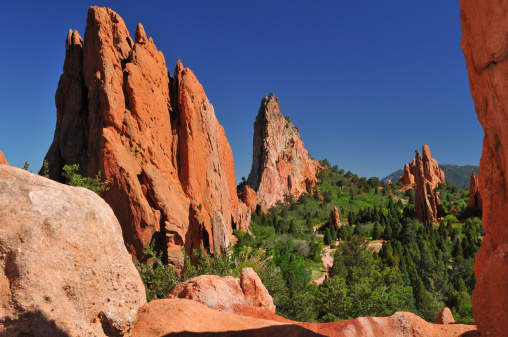 Central Garden Of The Gods With Tiny Tourists Stock Photo - Download