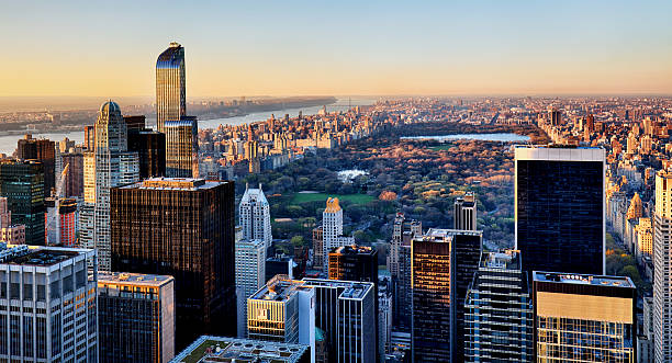 센트럴 파크 뉴욕 일몰 - 미드타운 맨해튼 뉴스 사진 이미지