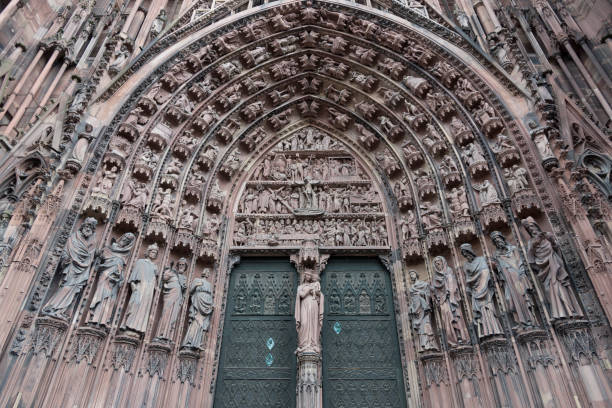 Central portal of the Cathedral in Strasbourg stock photo