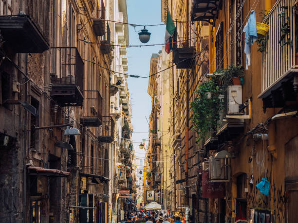 Central street in Naples city, Italy stock photo