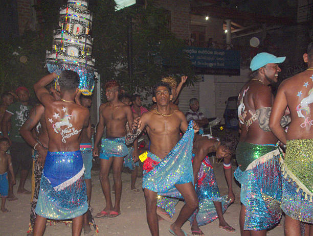 Ceremonial Dance as Precursor to Firewalking Performance in Sri Lanka Mirissa, Sri Lanka - March 4, 2015: Ceremonial Precursor to Firewalking Performance firewalking stock pictures, royalty-free photos & images