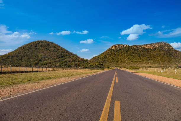 Cerro Hú (Cerro Negro) is one of the visual landmarks of the city of Paraguari in Paraguay. One of the best-known landscapes is the route that connects this town with Piribebuy, which runs between this hill and the Cerro de la Artillería. stock photo