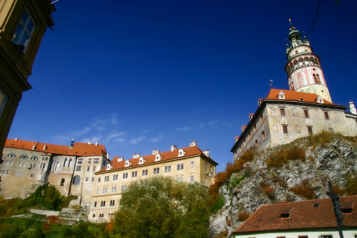 Cesky Krumlov, Czech Republic - Oct 25, 2020: View of the south side of the castle.