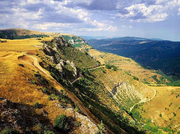 cevennes view over the tarnon valley from the causse mejean plateau the cevennes mountains national park lozere languedoc-roussillon south of france europe cevennes national park stock pictures, royalty-free photos & images