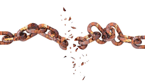 chain isolated rusty breaking craccking explosion - 3d rendering  breaking chains stock pictures, royalty-free photos & images