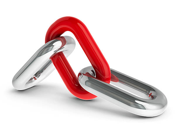 Chain with red link #2 Chain with red link - team cooperation concept, three-dimensional rendering chain object stock pictures, royalty-free photos & images