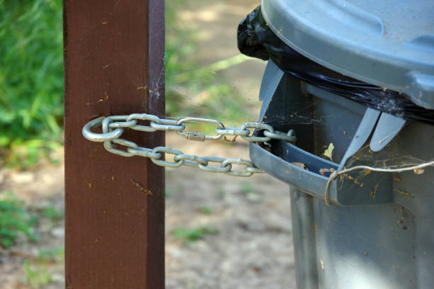 Chained Garbage Can stock photo