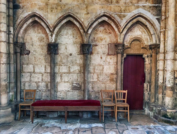 Chairs and Bench In Cathedral stock photo