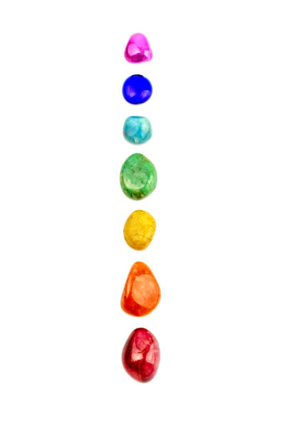Chakra stones, crystals in a row stock photo