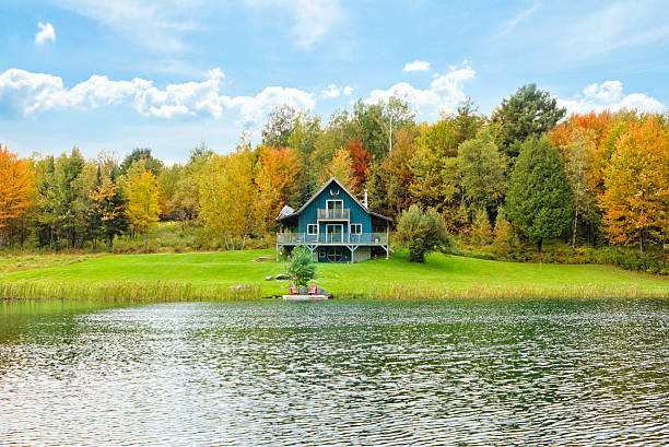 Chalet on A Private Lake stock photo