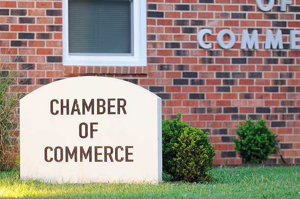 A chamber of commerce grave style sign stock photo