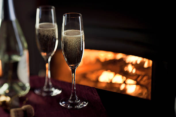 Champagne by the Fire stock photo