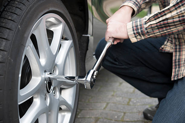 Changing Tires Tire Change Torque Wrench stock photo
